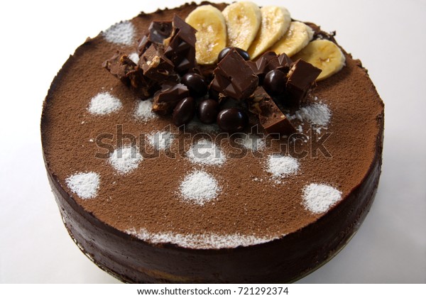 Birthday Chocolate Banana Mousse Cake Decorated Stock Image