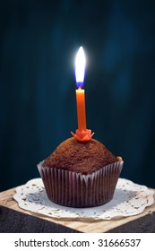 Birthday Cupcake With  Candle Close Up