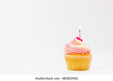 Birthday Cupcake Isolated On White.