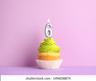 Birthday Cupcake Number Six Candle On Stock Photo (Edit Now) 1496038874