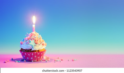 Birthday Cupcake With One Candle