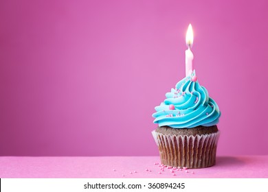 Birthday Cupcake With A Single Candle