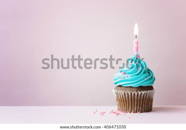 Birthday Cupcake Single Candle Stock Photo 406471030 