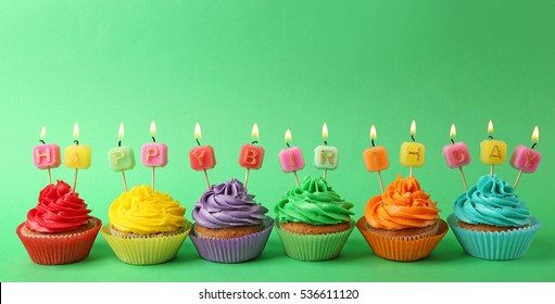 Birthday Cupcakes Candles On Color Background Stock Photo 536611120 ...