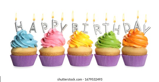 Set Birthday Cupcakes Burning Candles On Stock Photo (Edit Now) 1169767825