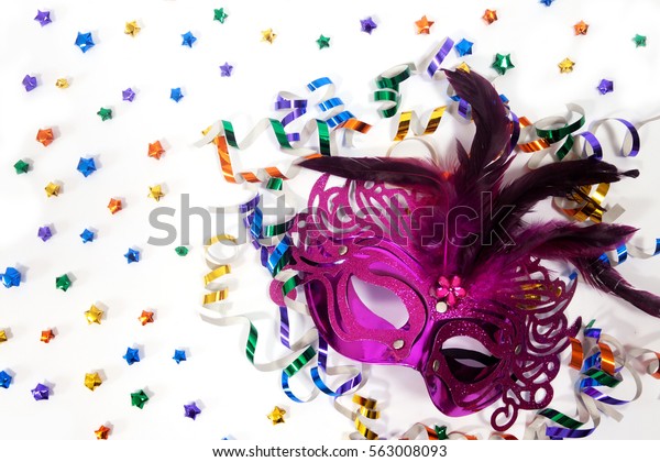 Birthday Party Background Purple Masquerade Mask Stock Photo 563008093 ...