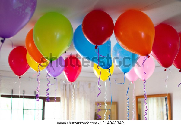 Birthday Party Balloons Floating Ceiling Stock Photo Edit