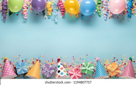 Birthday party decoration,balloon,streamers,hat and gift boxes - Shutterstock ID 1194807757