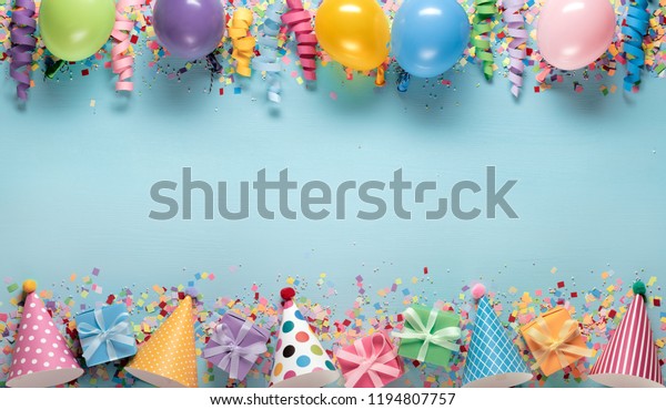 Birthday Party Decorationballoonstreamershat Gift Boxes Stock
