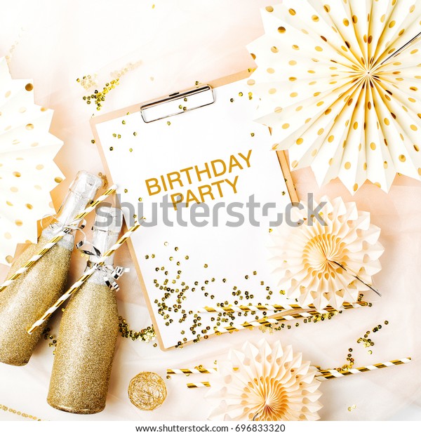 Birthday Party Ideas On Clipboard Bottles Stock Photo Edit Now