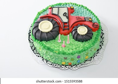 Birthday Tractor Cake On A Table No People Stock Photo