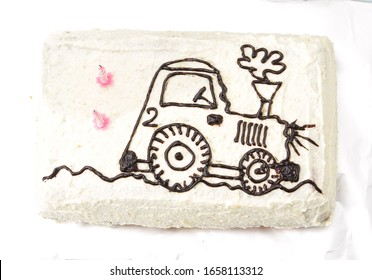 Birthday Tractor Cake On A Table No People Stock Photo 