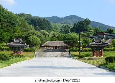 Birthplace Of Nongae In Jangsu-gun, South Korea, It's Built To Commemorate Nongae Who Jumped Into The Namgang River With Japanese General At The Japanese Invasion Of Korea.  Filmed On June 28, 2020