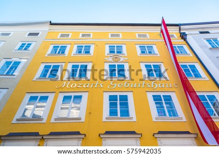 The birthplace of Wolfgang Amadeus Mozart in Salzburg, Austira (In English - Mozart's Birthplace)