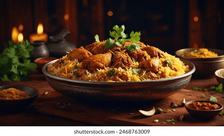 biryani rice, indian meal, chicken, vector - Powered by Shutterstock