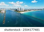 Biscayne bay marina. City skyscraper architecture and marina. Cityscape skyline of Miami, Florida. Architecture of city. City downtown skyline. Skyline of Miami. Miami south beach aerial view