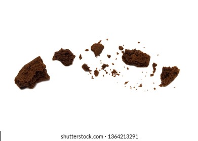 Biscuit With Chocolate Chip Flavored. Some Broken And Crumbs Of Crunchy Delicious Sweet Meal And Useful Cookie. Isolated On White Background.