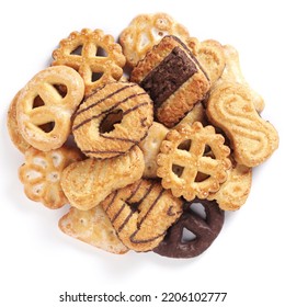 Biscuit Cookies Assortment On A White Background, Top View