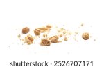 Biscuit, pile crumbs isolated on white, side view