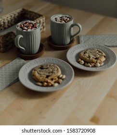 biscuits and coffeeson the table for two