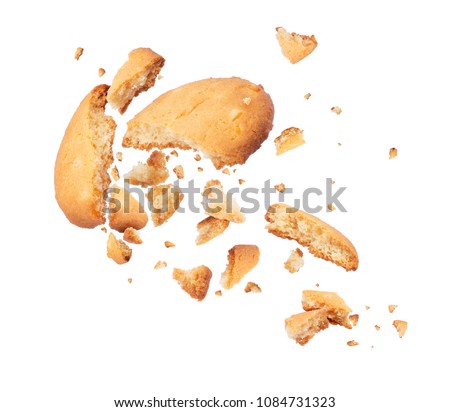 Biscuits crumbles into pieces close-up isolated on a white background