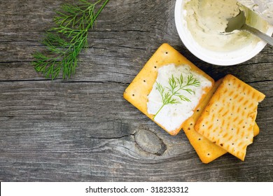 Biscuits Salty Crackers, Dill And Cream Cheese, Top View