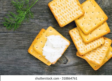 Biscuits Salty Crackers, Dill And Cream Cheese, Top View