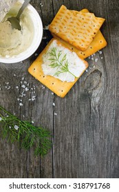 Biscuits Salty Crackers, Dill And Soft Cheese, Rustic Style