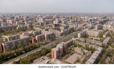 Bishkek, Kyrgyzstan - April 4, 2022: Aerial View Of Bishkek City Kyrgyzstan. Soviet Architecture