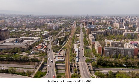 Bishkek, Kyrgyzstan - April 4, 2022: Aerial View Of Bishkek City Kyrgyzstan. Soviet Architecture