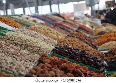 Bishkek, Kyrgyzstan - May, 2019: Local Food And Spices In Osh Bazar, The Main Market In Bishkek. 