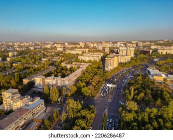 Bishkek, Kyrgyzstan - September 25, 2022: Aerial View Of Bishkek City Kyrgyzstan. Soviet Architecture