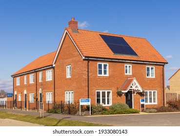 Bishop's Stortford, Hertfordshire. England. UK. March 9th 2021. New build Bovis home with solar panels in the Stortford Fields housing development.