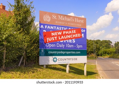 Bishop's Stortford, Hertfordshire. UK. July 19th 2021. Large Sign Promoting New Homes At A New Housing Development Built By Countryside Properties.