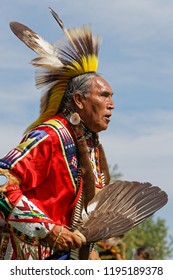 BISMARK, NORTH DAKOTA, September 8, 2018 : A Dancer Of The 49th Annual United Tribes Pow Wow, A Large Outdoor Event That Gathers More Than 900 Dancers And Musicians Celebrating Native American Culture