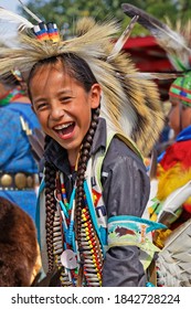 BISMARK, NORTH DAKOTA, September 8, 2018 : Young Dancer Of The 49th Annual United Tribes Pow Wow, One Large Outdoor Event That Gathers 900 Dancers And Musicians Celebrating Native American Culture.