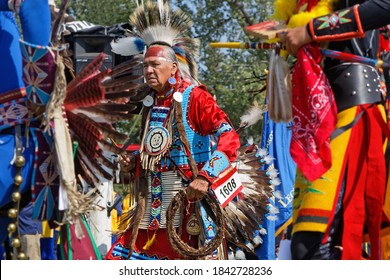 BISMARK, NORTH DAKOTA, September 8, 2018 : A Dancer Of The 49th Annual United Tribes Pow Wow, One Large Outdoor Event That Gathers Up To 900 Dancers And Musicians Celebrating Native American Culture.