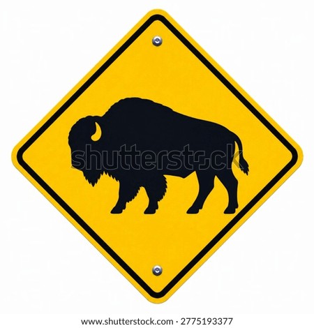 Bison Crossing Warning Sign Vector
Yellow diamond traffic sign with bison silhouette. Animal crossing warning vector isolated on white background.