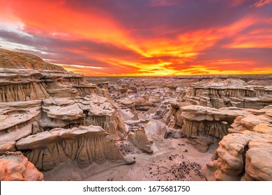 Bisti/De-Na-Zin Wilderness, New Mexico, USA at Valley of Dreams after sunset.
