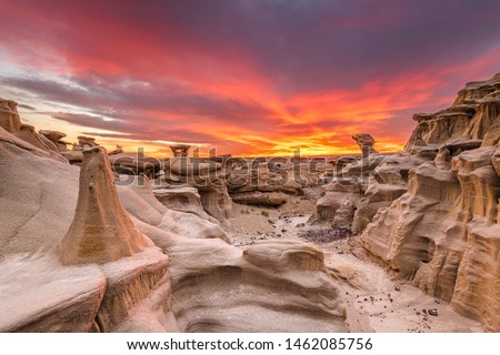 Bisti/De-Na-Zin Wilderness, New Mexico, USA at the Alien Throne rock formation just after sunset.