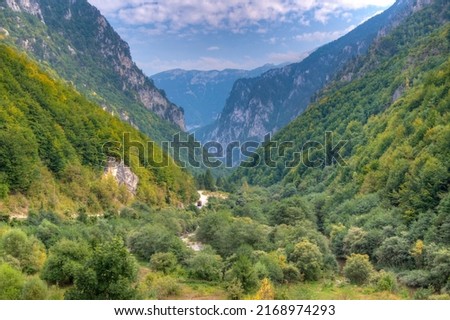 Bistrica River flowing through valley of Rugova mountains in Kosovo