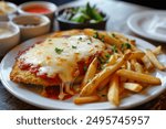 bistro menu chicken parmigiana and potato chips 