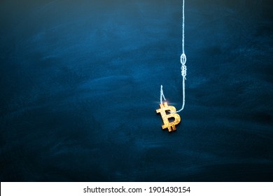 Bitcoin As A Bait. Blockchain Cryptocurrency Trap. Free Money Concept. Bitcoin On The Hook. Copy Space.