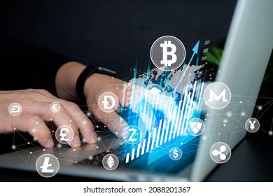 Bitcoin BTC cryptocurrency coin with altcoin digital crypto currency tokens, ETC Ethereum, ADA Cardano, LTC Litecoin, IOTA Miota, ZEC Zcash for defi decentralized financial banking p2p global market