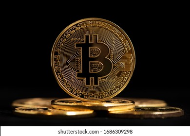 Bitcoin BTC Cryptocurrency Coins. Stock Market Concept. BTC To USD Cryptocurrency Bitcoin BTC 