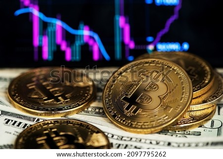 Bitcoin BTC Cryptocurrency Stock Market Concept. Financial Growth Chart. US Dollar BTC Cryptocurrency Bitcoin USD to BTC