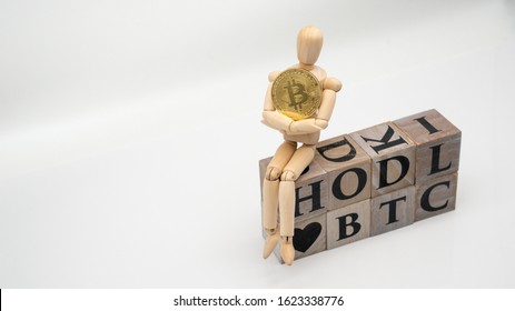 Bitcoin BTC Just Hodl Letters Figure And Golden Coin