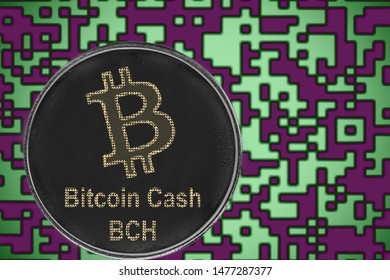 Bitcoin Cash BCH coin cryptocurrency on the background of crypto code