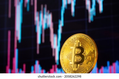 Bitcoin and bitcoin chart. Cryptocurrency trading. Bitcoin graphic. Bitcoin mining. Finance management on pc concept. Money trading. Digital trade. Profit and loss graph. Online trading via internet. - Shutterstock ID 2058262298