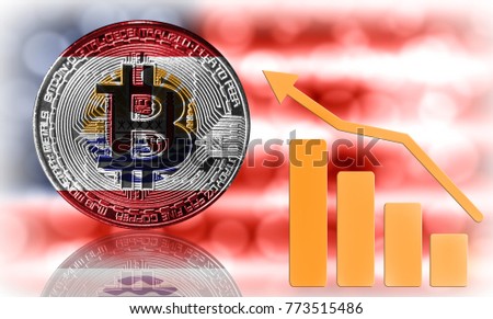Bitcoin close-up on the keyboard background, the French Polynesia flag is shown on the bitcoin.